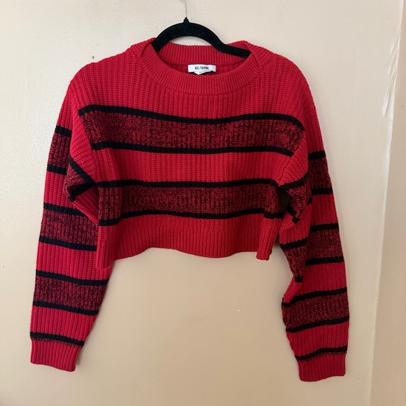 RE/DONE Cropped Striped sweater Red Black ribbed knit wool $395 M - Picture 8 of 9